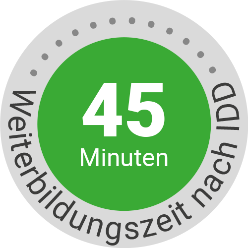 Ein grüner Kreis mit 45 Minuten Text.