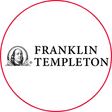 Franklin Templeton Logo, schwarz-weiß mit rotem Kreis