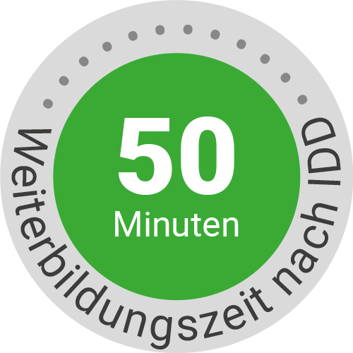 Ein grüner Kreis mit 50 Minuten Text