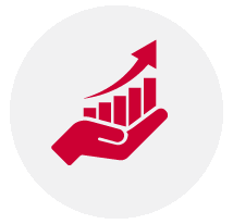 Ein minimalistisches Symbol einer aufwärts zeigenden Pfeillinie in einem Kreis, die Wachstum darstellt.