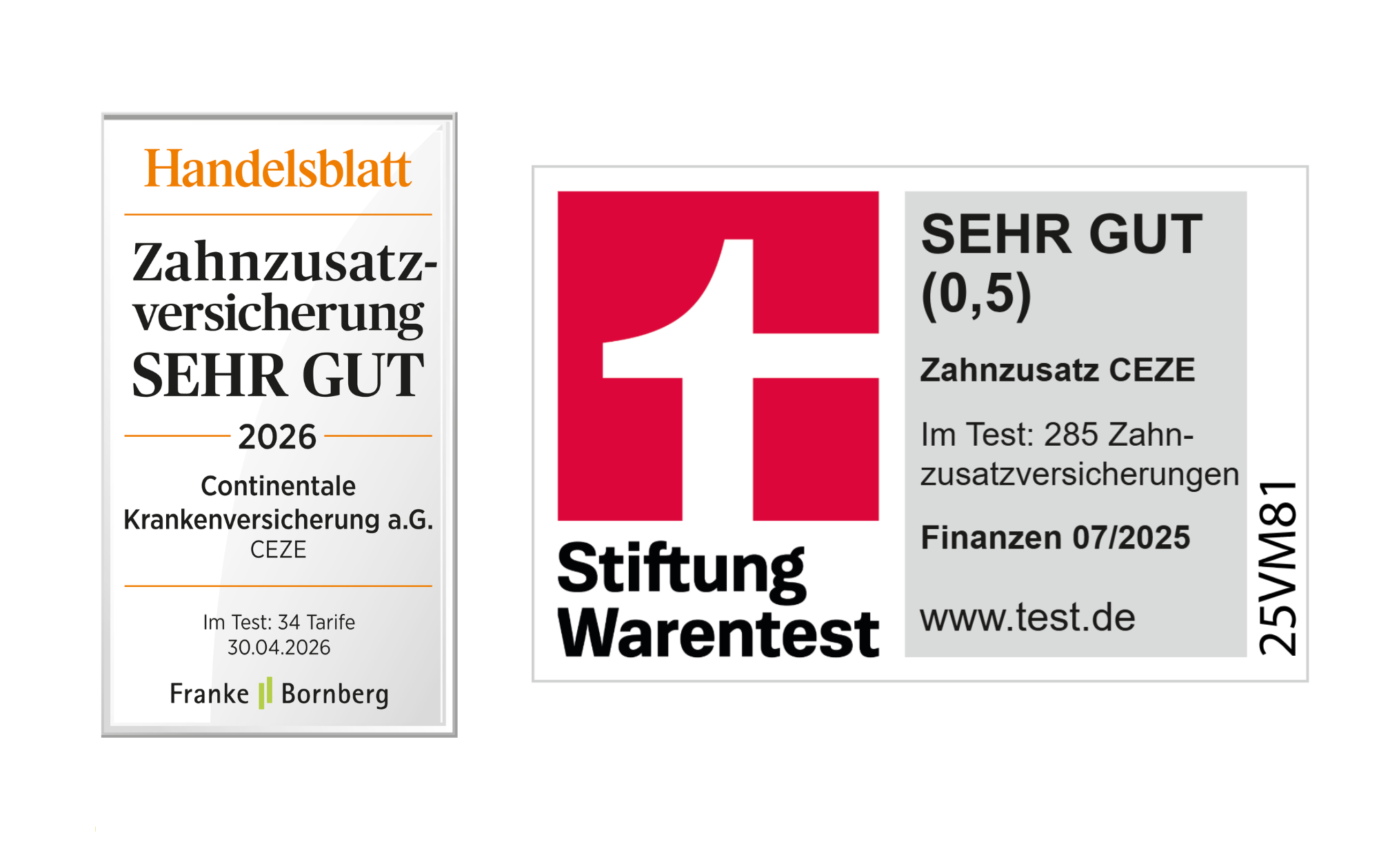 Ein Bild mit zwei Bewertungen für Zahnzusatzversicherungen.