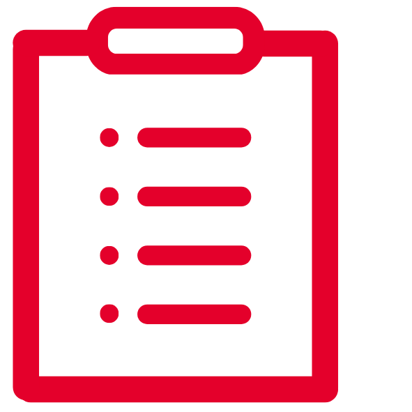 Ein rotes Dokumentensymbol mit einer Liste von Punkten