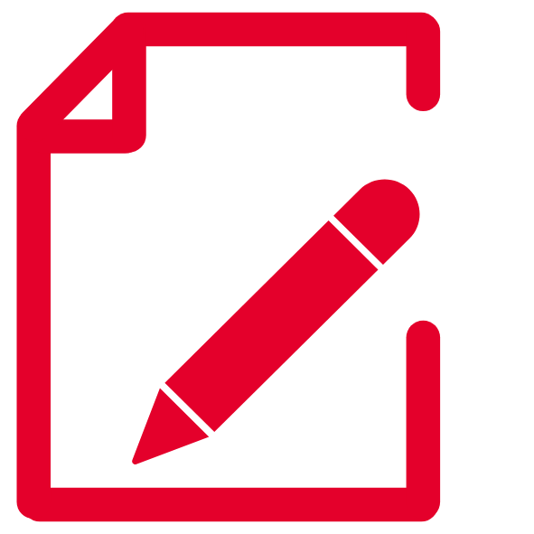 Ein rotes Dokument mit einem Stift