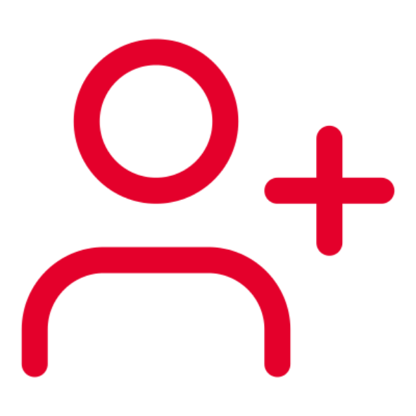 Ein rotes Symbol zum Hinzufügen eines Benutzers.