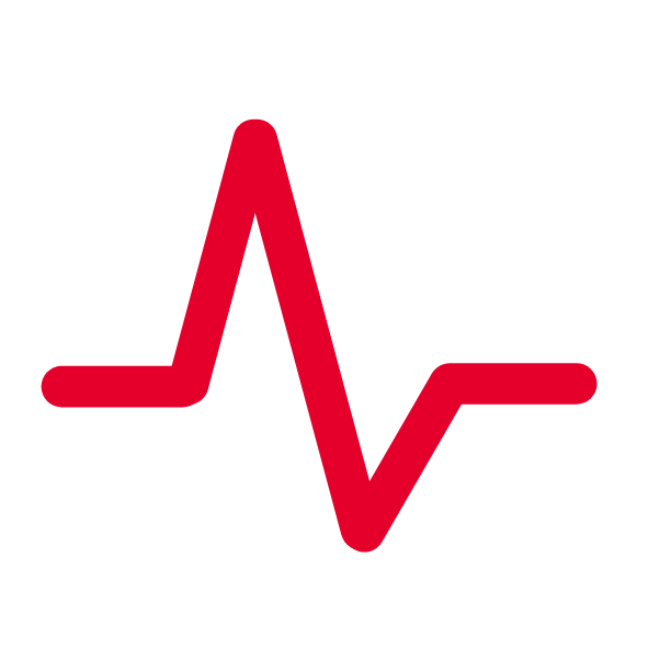 Ein rotes EKG-Symbol auf weißem Hintergrund. Herzfrequenzmessung.