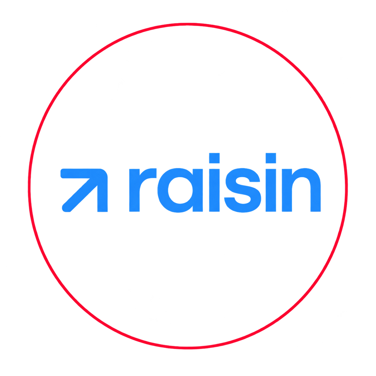 Das Bild zeigt ein Logo von Raisin. Das Logo besteht aus dem blauen Wort 'raisin' und einem roten Kreis.