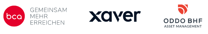Gemeinsame Darstellung der Markenzeichen von BCA, Xaver und ODDO BHF Asset Management auf weißem Hintergrund.