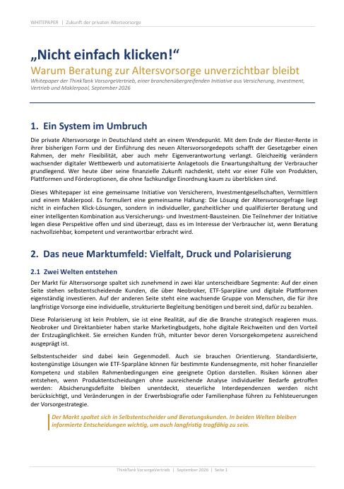 Fachartikel über die Bedeutung von Pflegeberatung und Marktumfeld im Alternsversorgungsbereich.
